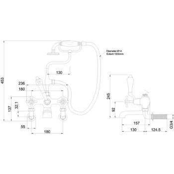 Burlington Claremont Bath Shower Mixer Wall Mounted